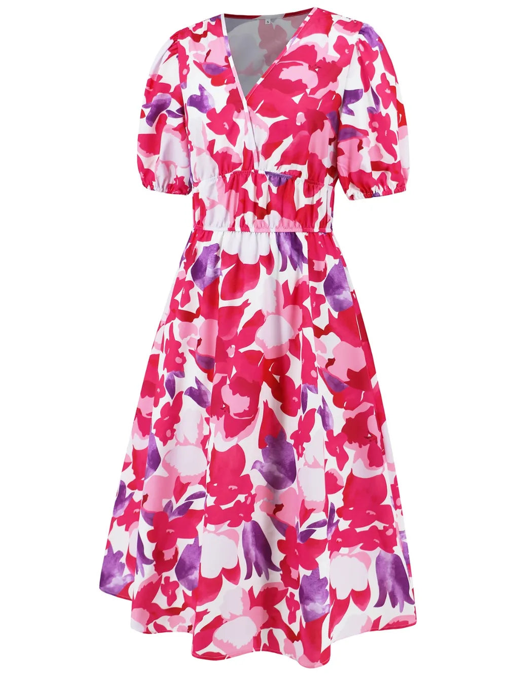 Women's Ruched Floral Print Flare Midi Dress