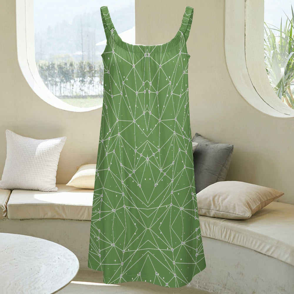 Women's Geometric Print Sleeveless Cami Scoop Neck Loose Dress