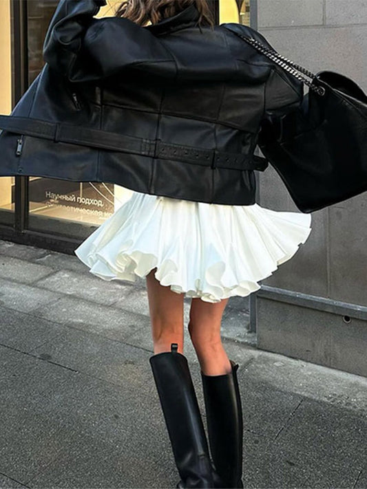 Women's Ruffled Pleated Flare Mini Skirt