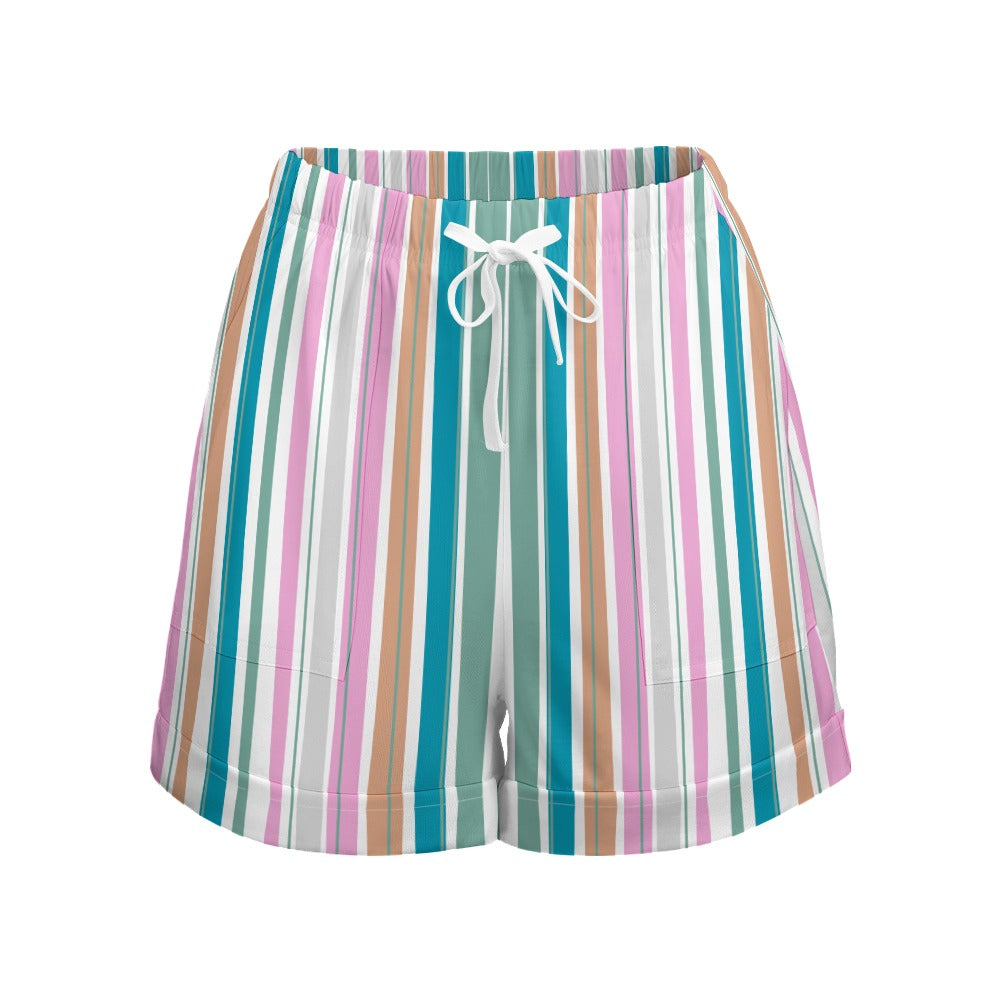 Women's Colourful Print High Elastic Waist Loose Shorts
