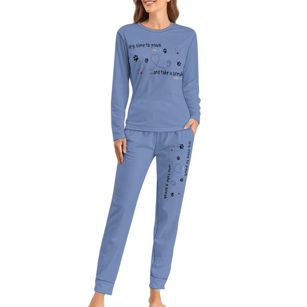 Women's It's Time to Paws Print Two Piece Pyjama Loungewear Set