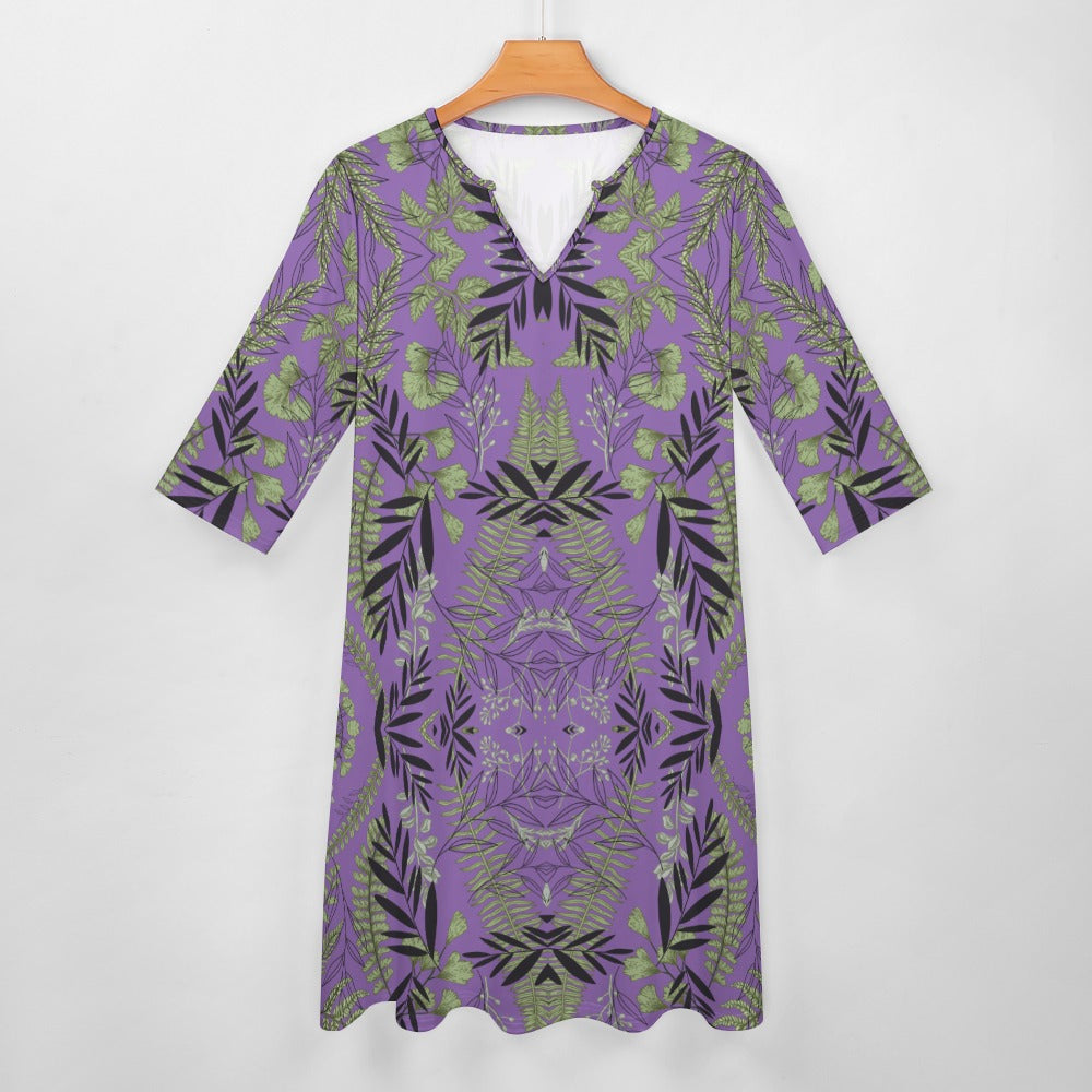 Women's Floral All-Over Print Dress Knee Length Long Sleeve Pockets V-neck All Sizes Plus Size