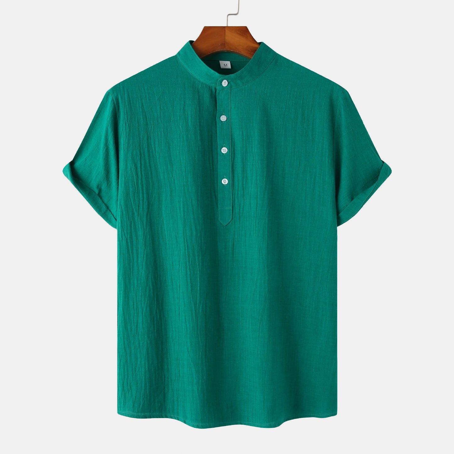 Men's Linen Short Sleeved Half Button Shirt