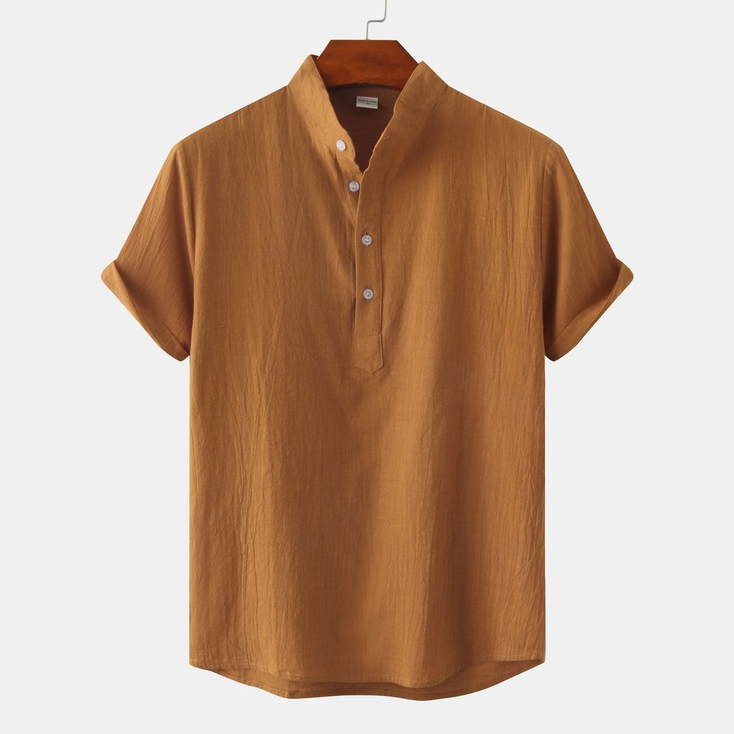 Men's Linen Short Sleeved Half Button Shirt