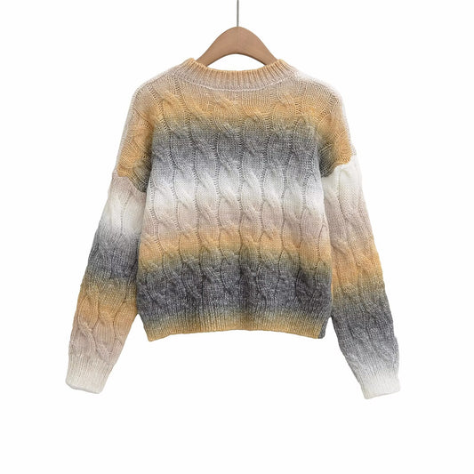 Women's Yellow Grey Ombre Cable Knit Jumper