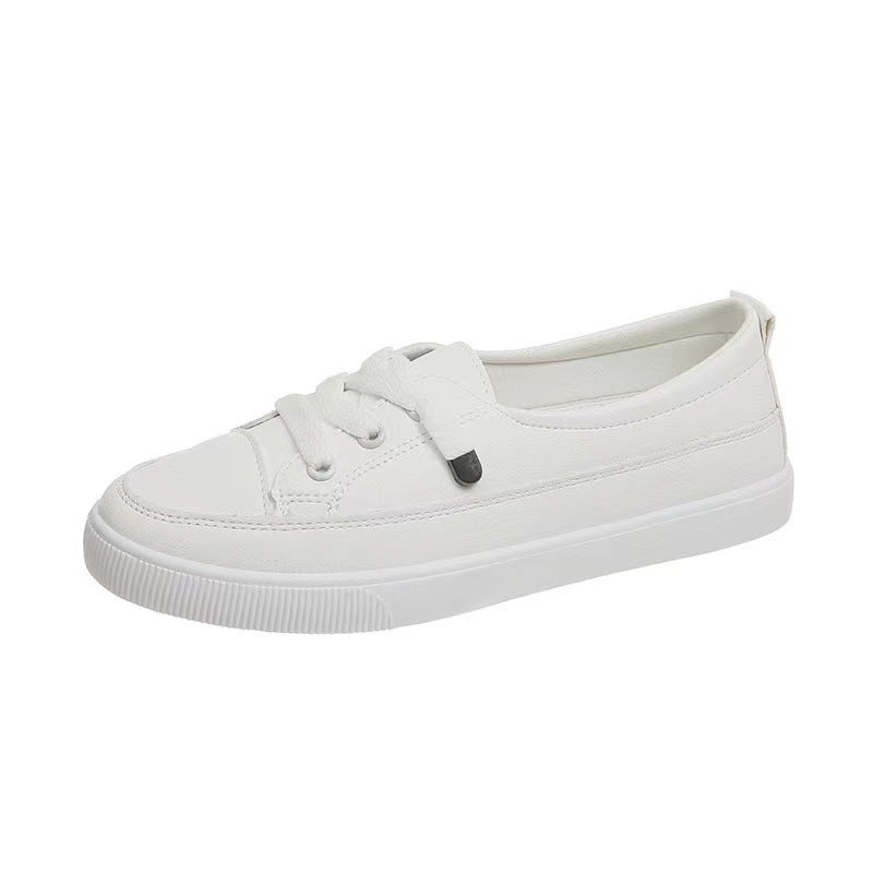 Women's Faux Leather White Trainers Lace Up Shoes Casual Footwear