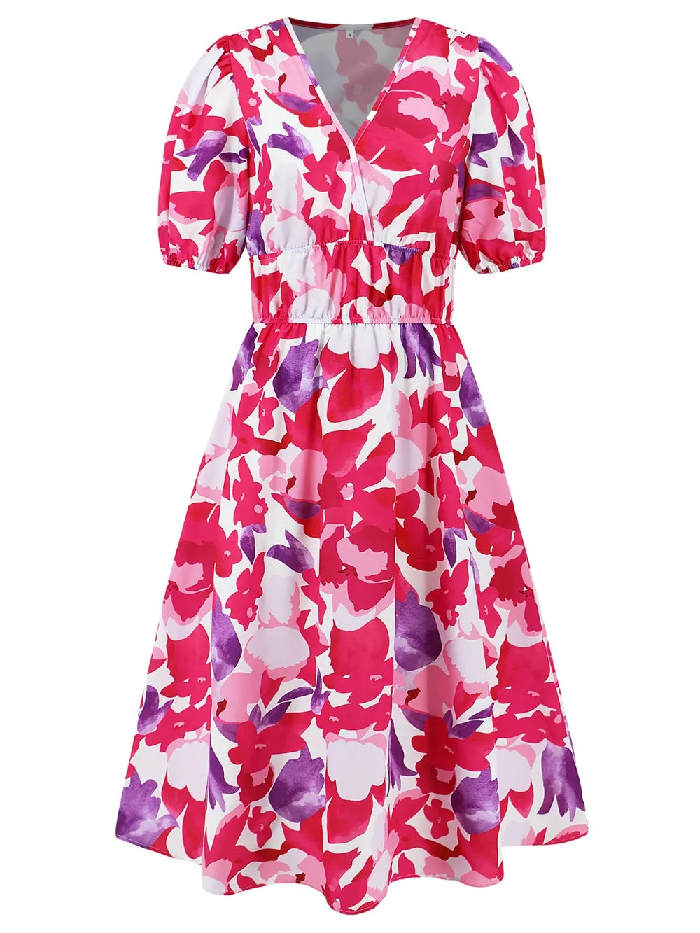 Women's Ruched Floral Print Flare Midi Dress