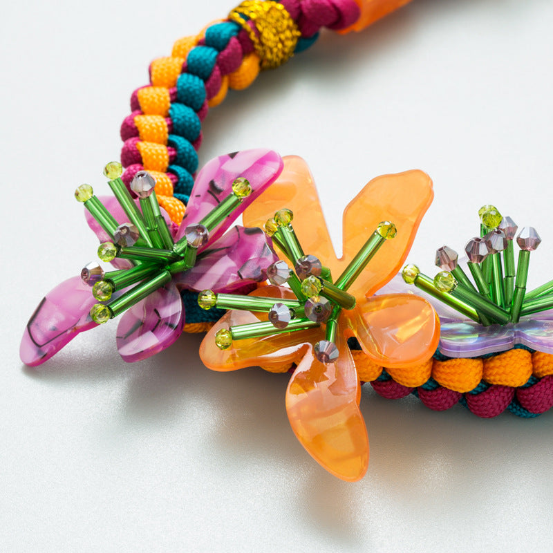 Women's Bohemian Style Hippie Resin Flower Bead Rope Necklace