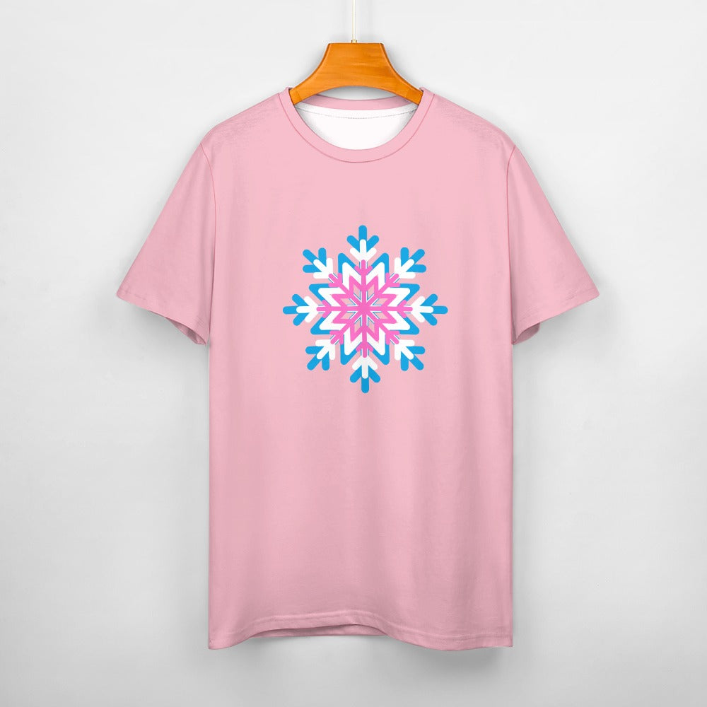 Women's Christmas Snowflake Short Sleeve Cotton T-Shirt