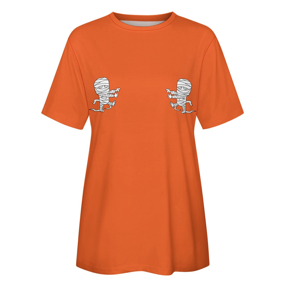 Women's Mummy Print Halloween Cotton Short Sleeve T-Shirt