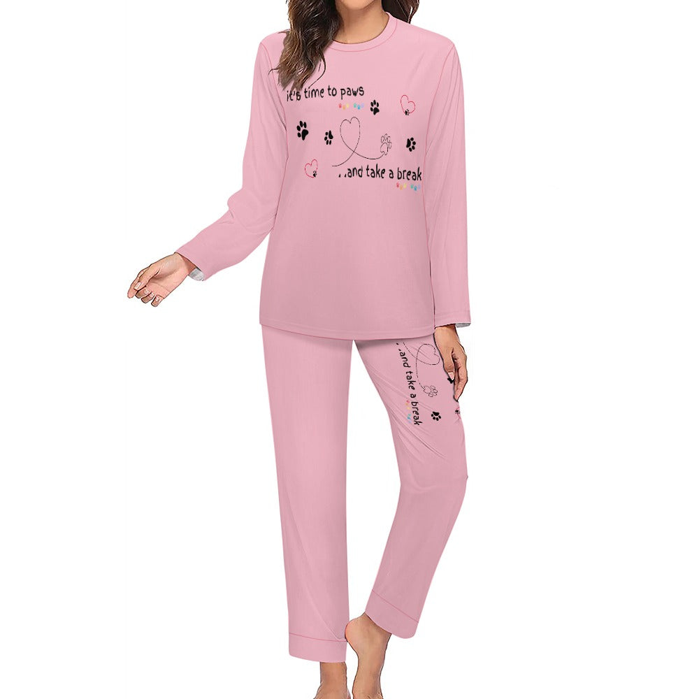 Women's It's Time to Paws Print Two Piece Pyjama Loungewear Set