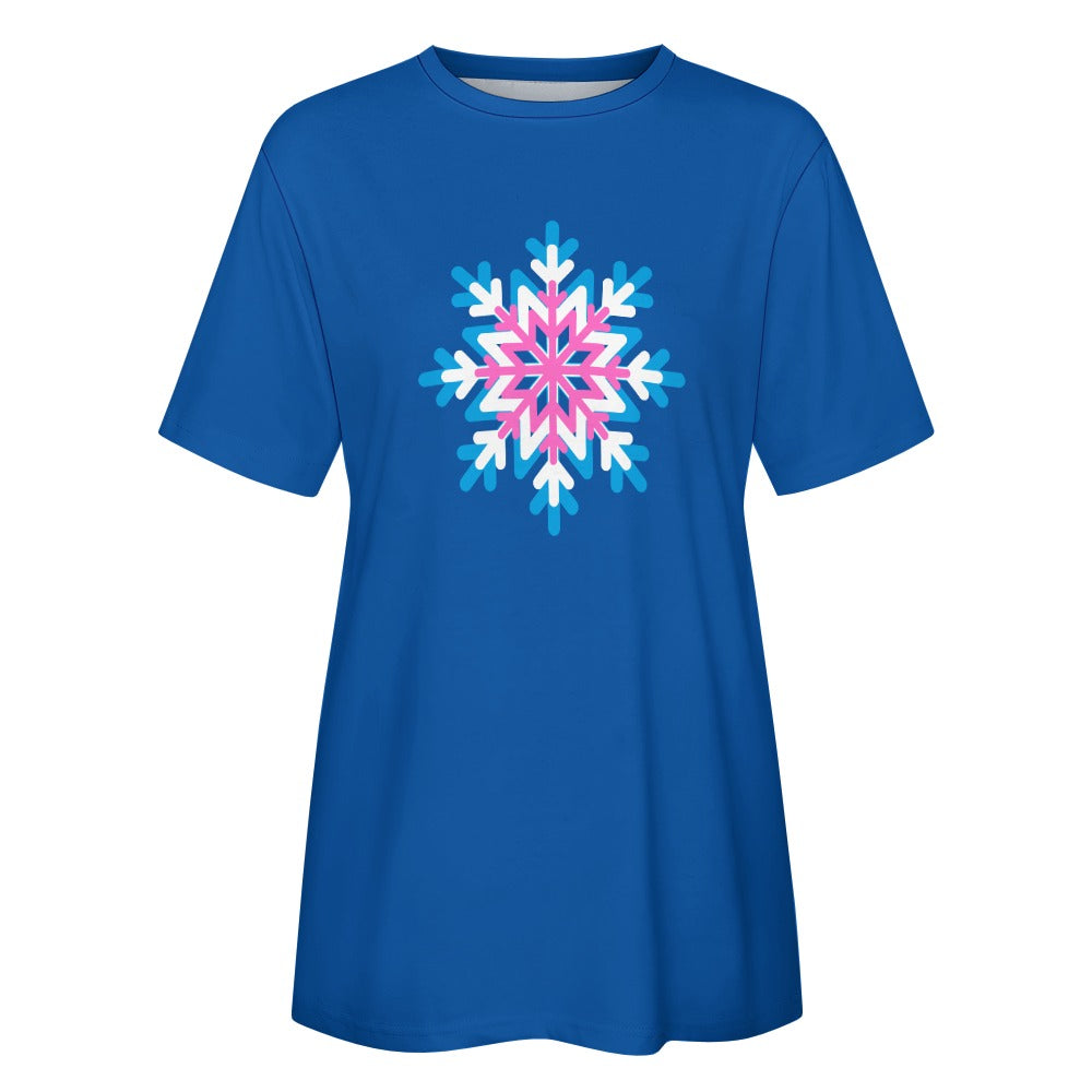 Women's Christmas Snowflake Short Sleeve Cotton T-Shirt