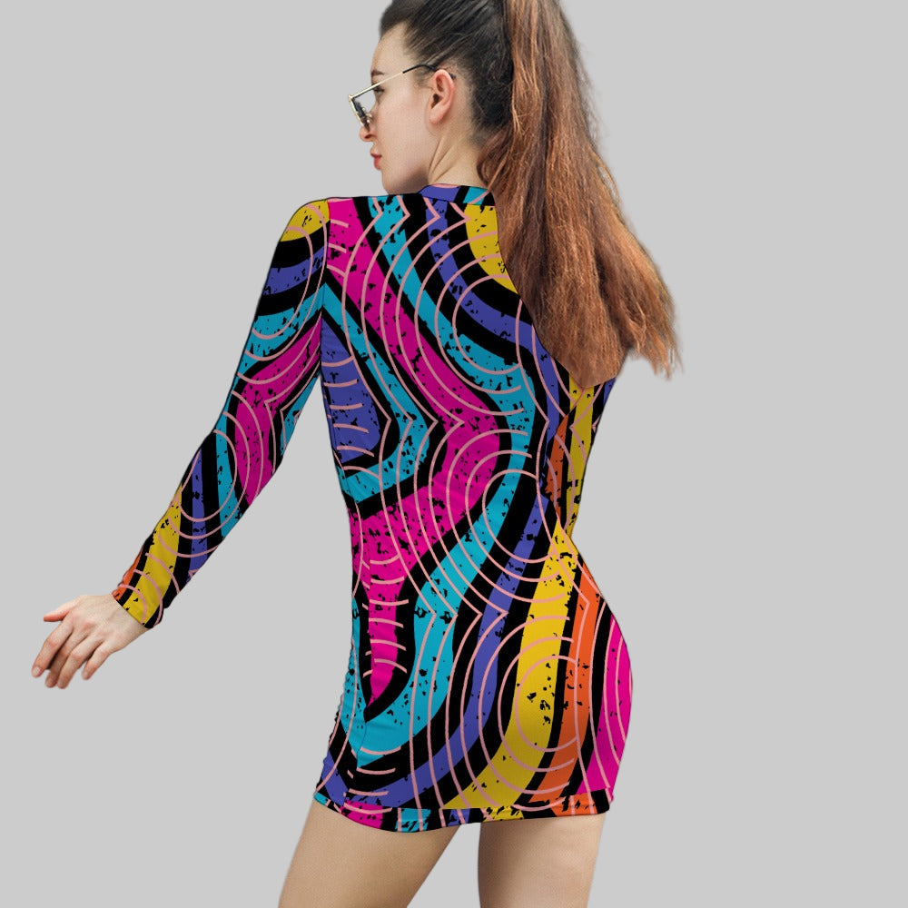 Women's Abstract All Over Print Short Mini Bodycon Dress