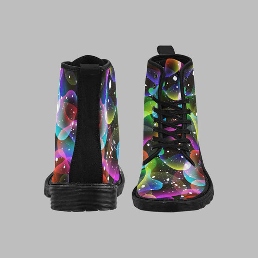 Women's Galactic Rainbow Print Lace Up Canvas Doc Style Boots