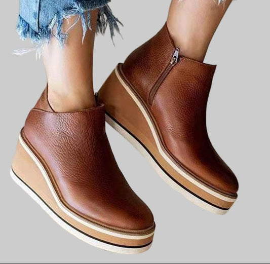 Women's Faux Leather Platform Wedge Ankle Boots