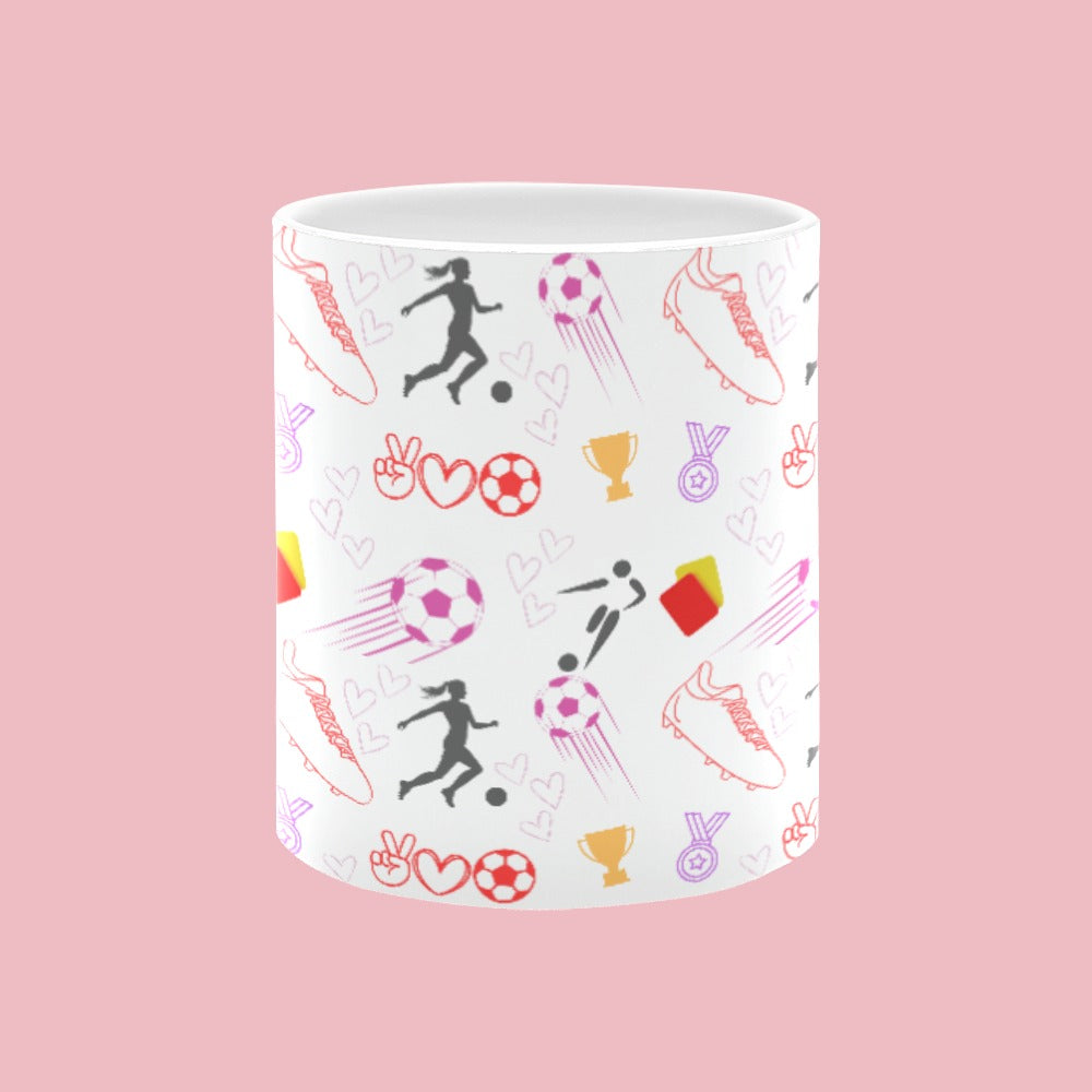 TABOO TIDE Women's Football Ceramic Classic Mug 11oz Sports Design All-over Print White
