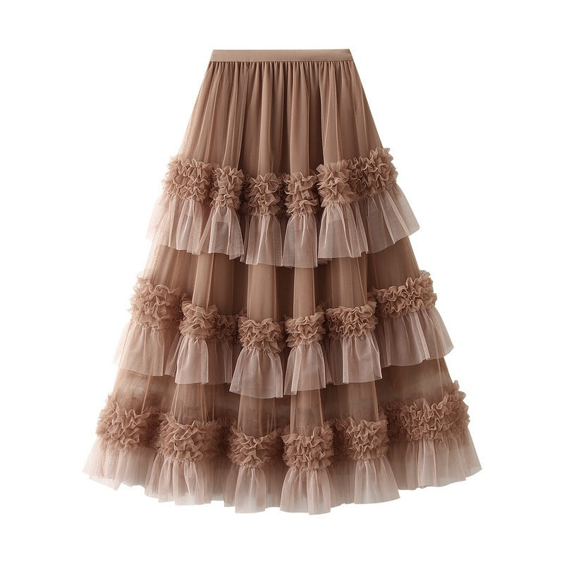 Women's Bohemian Mesh Gauze Swing Layered Skirt