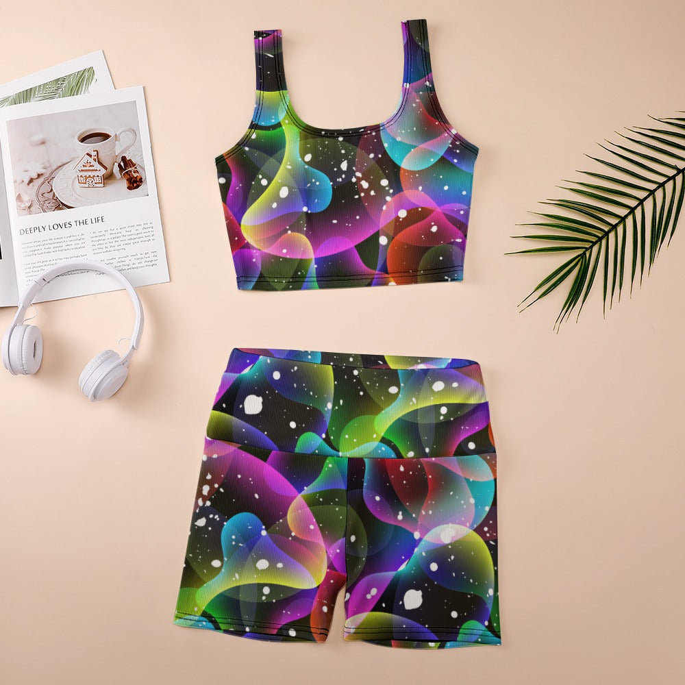 Women's Galaxy Paint Splash Print Vest Top and Shorts Two Piece Set