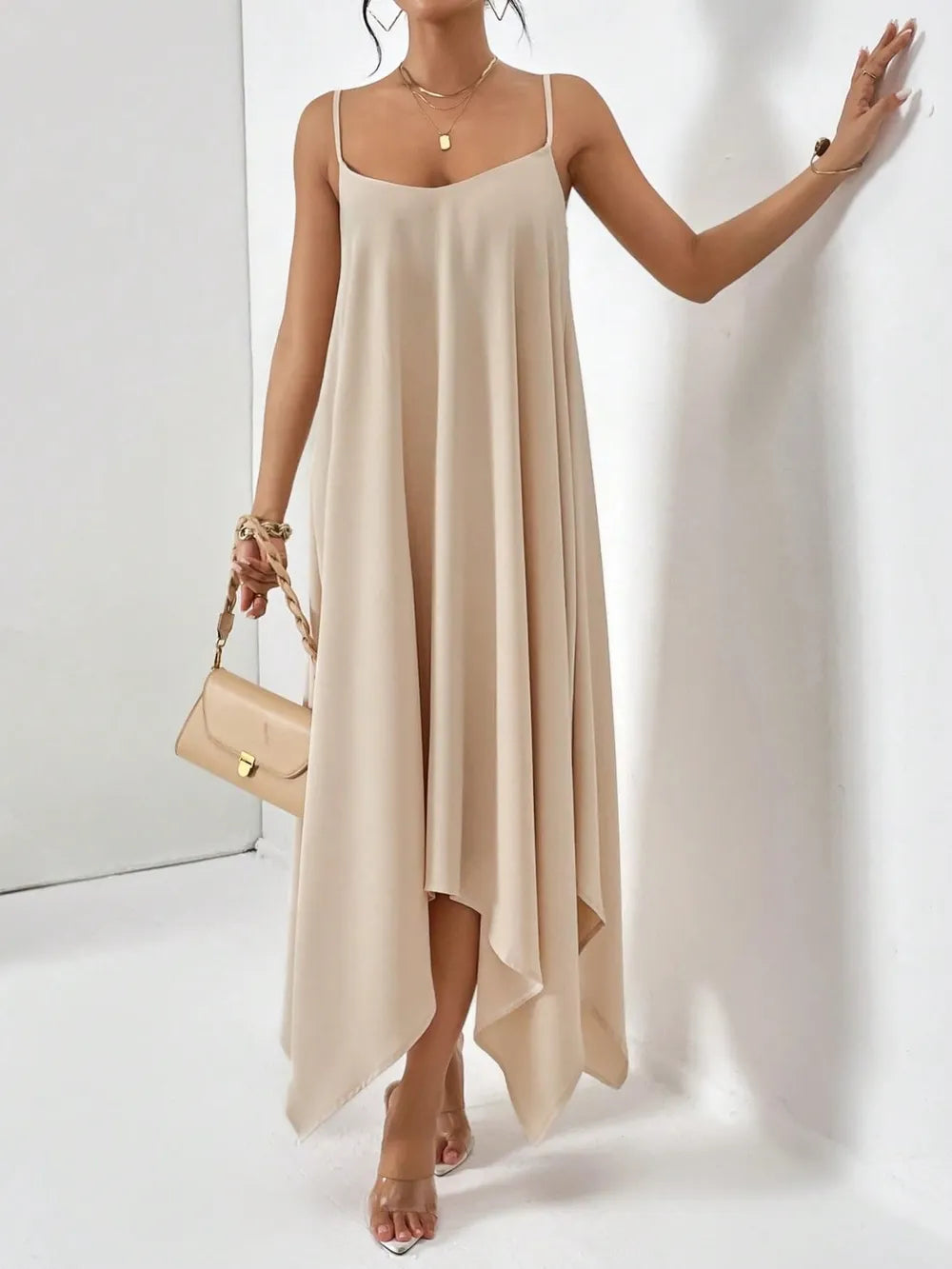 Women's Solid Colour Loose Flowy Spaghetti Strap Midi Dress