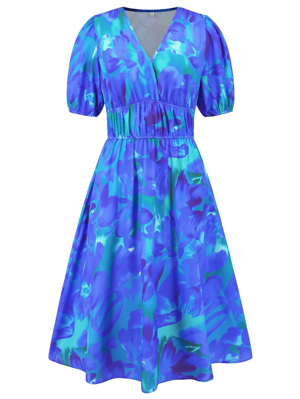 Women's Ruched Floral Print Flare Midi Dress