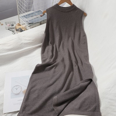 Women's Pullover Knitted Sleeveless Split Leg Long Dress