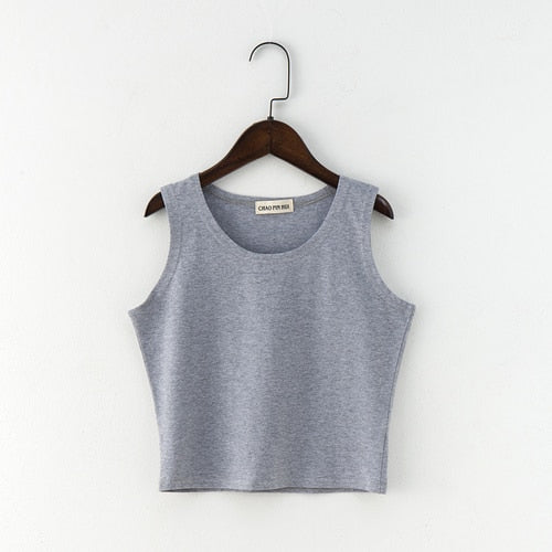 Women's Basic Solid Colour Cotton Tanks Camisole Fitness T-Shirt Crop Top