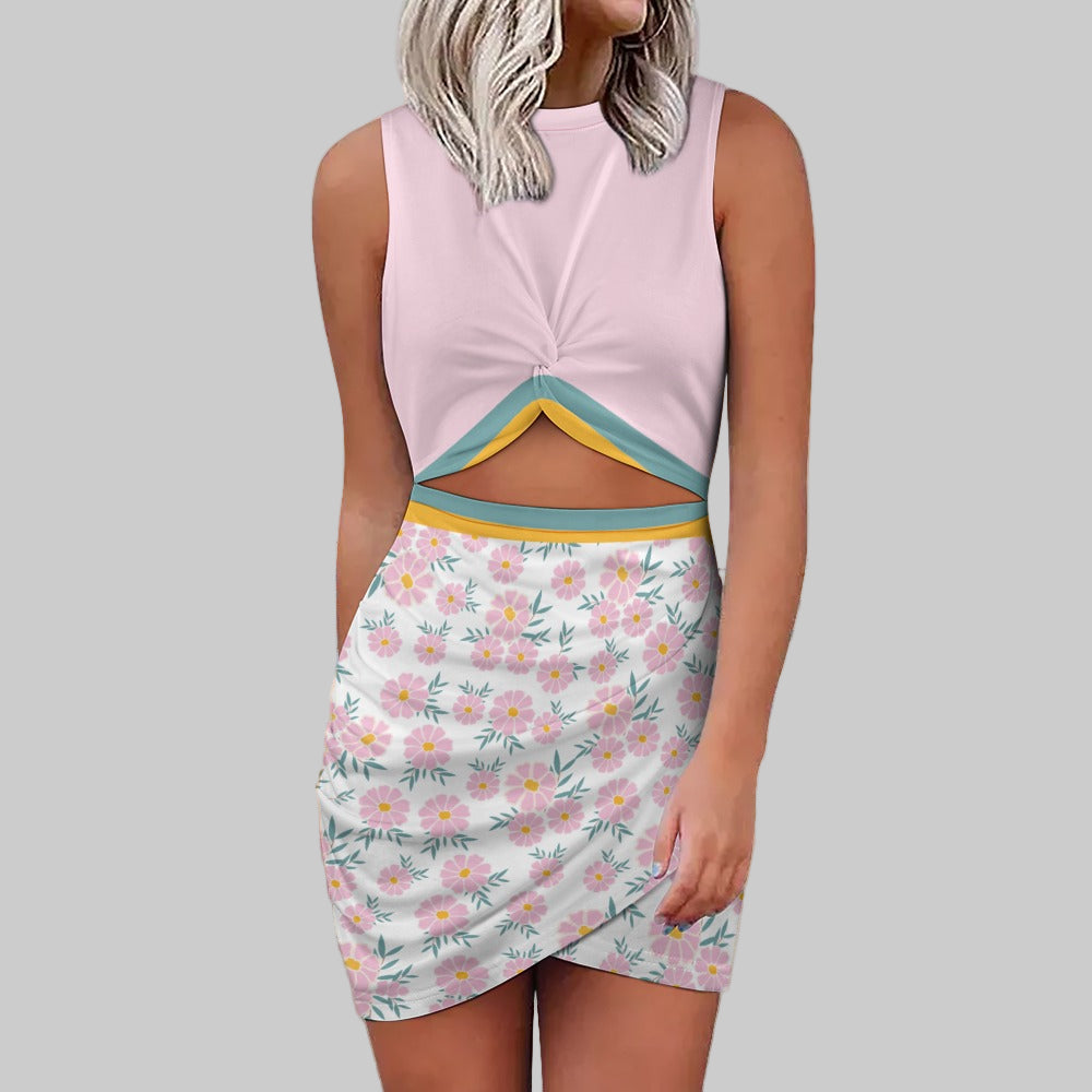 Women's Floral Print Ditsy Cut Out Body Con Short Dress