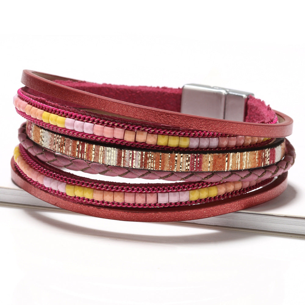 Bohemian Style Bracelet Bangle Braided Faux Leather Rope