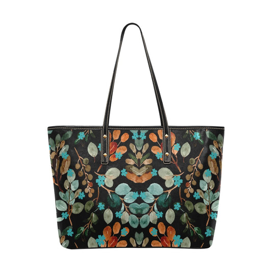 Women's Rustic Floral Print Faux Leather Large Tote Bag
