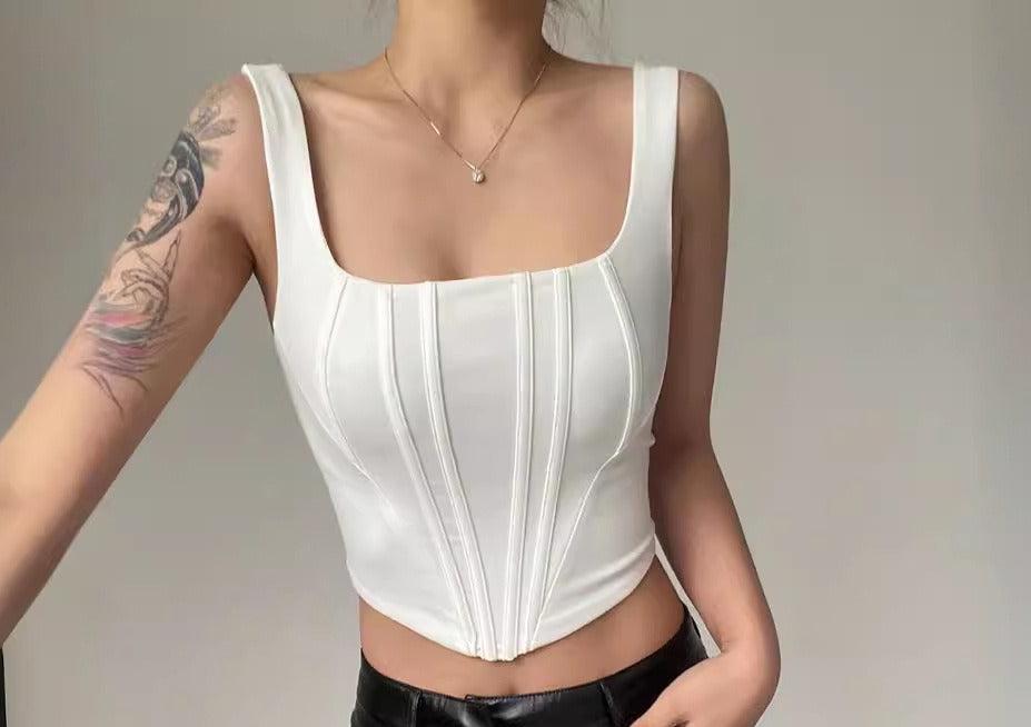 Women's Solid Colour Sexy Crop Corset Style Top Square Neck Fitted Short Vest