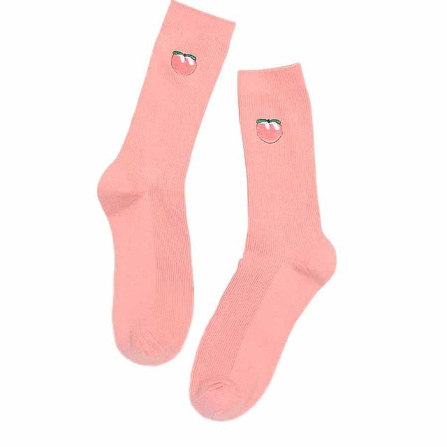 Unisex Knitted Socks Cute Cartoon Fruit Print Avocado Banana Cherry Peach Fun Footwear