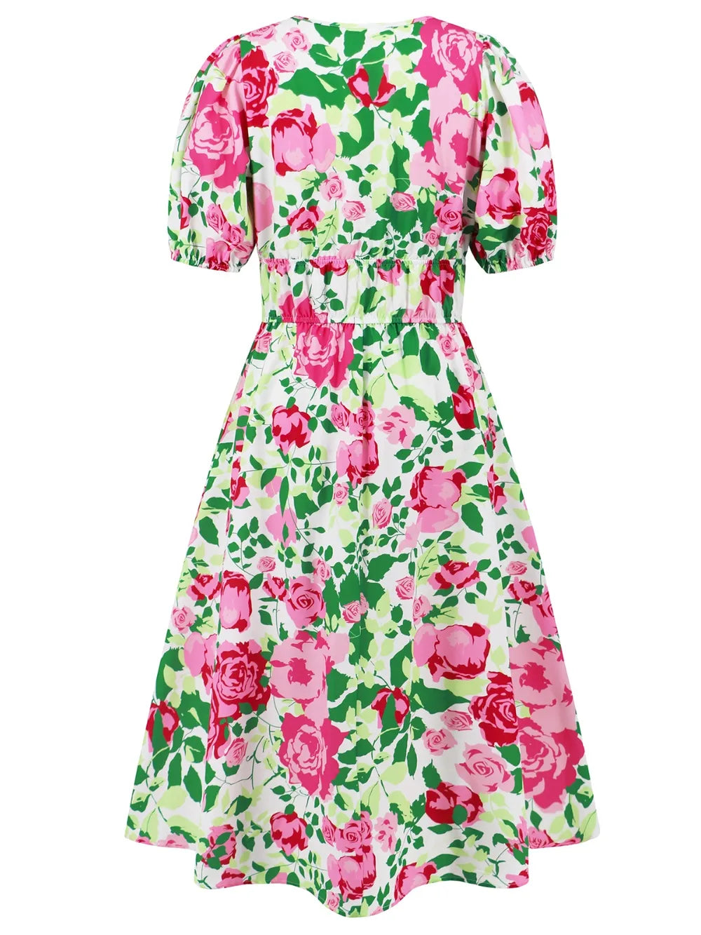 Women's Ruched Floral Print Flare Midi Dress