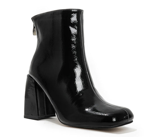 Women's PU Leather Square Toe Chunky Heel Ankle Boots