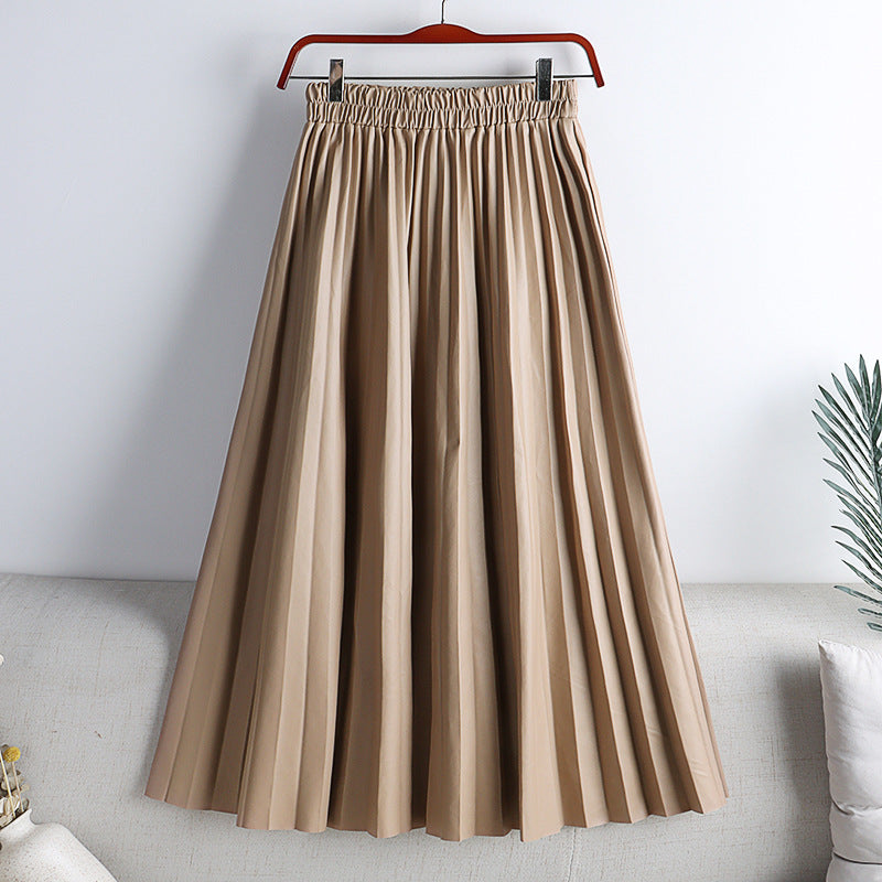 Women's PU Leather Pleated Midi Skirt