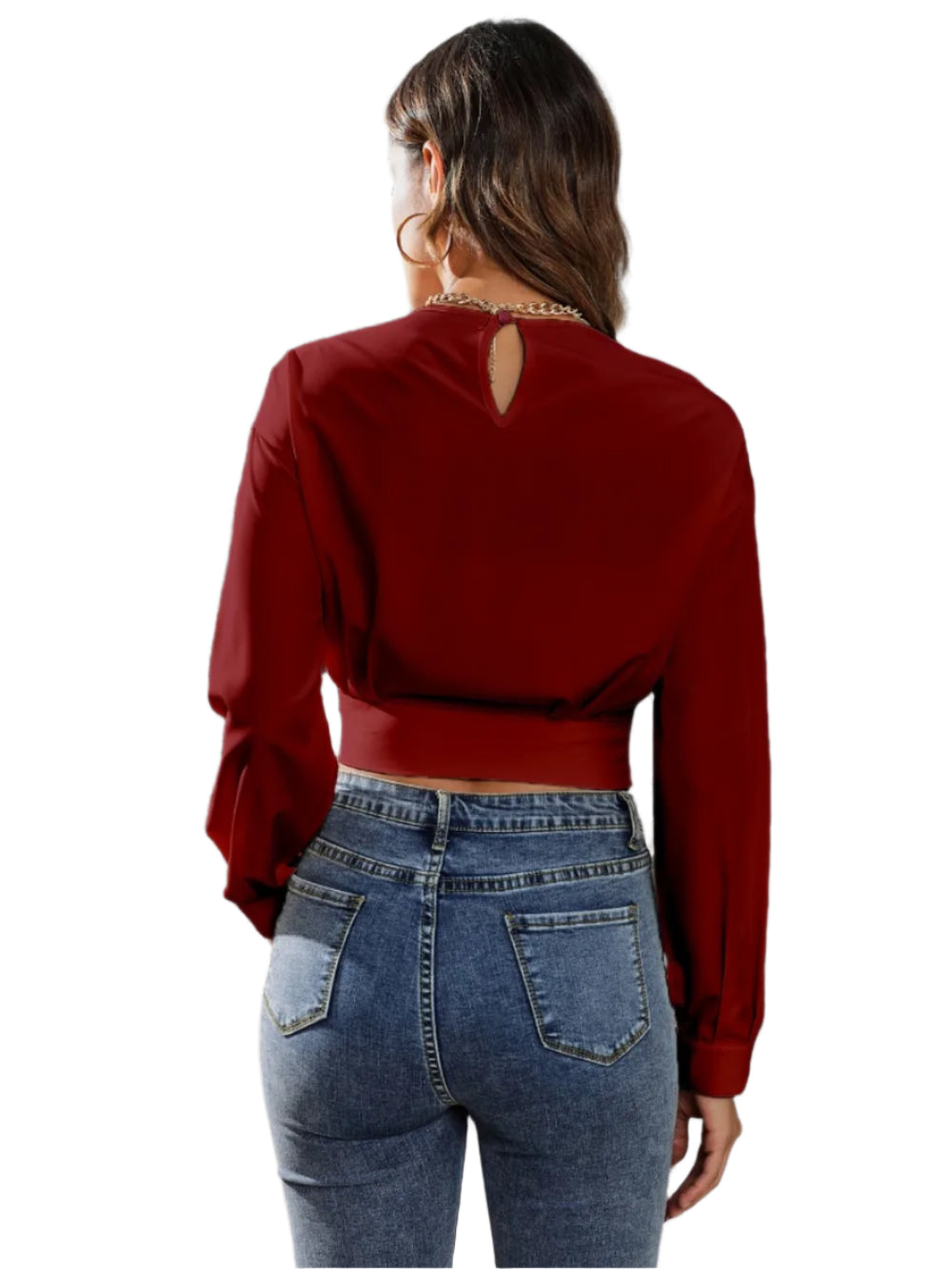 Women's Round Neck Long Sleeve Crop Top