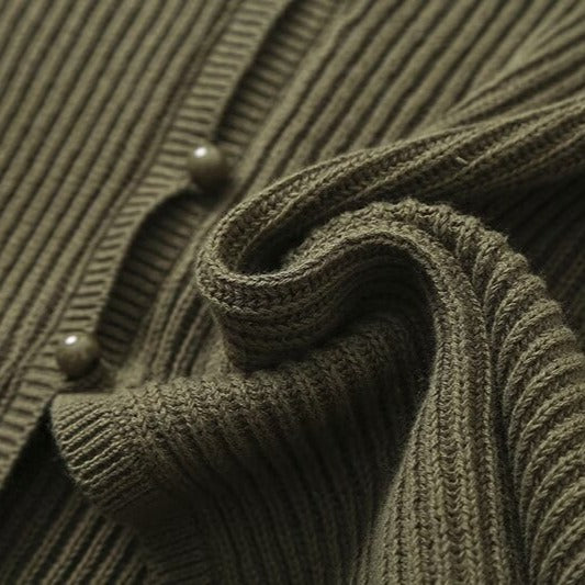 Women's Green Ribbed Knitted Sleeveless V-Neck Tank Top Sleeveless Button Front Top