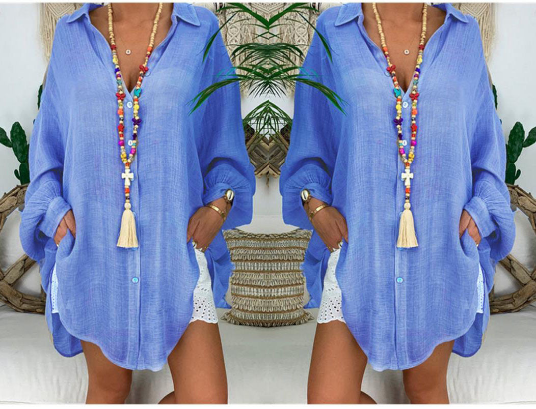 Women's Plus Size Solid Baggy Shirt Linen Style Button Front Long Sleeves Blouse Casual Top
