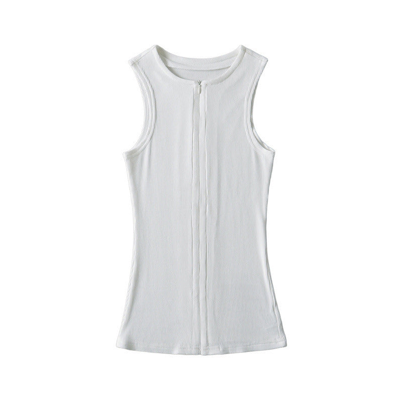 Women's Ribbed Front Zip Sleeveless Vest