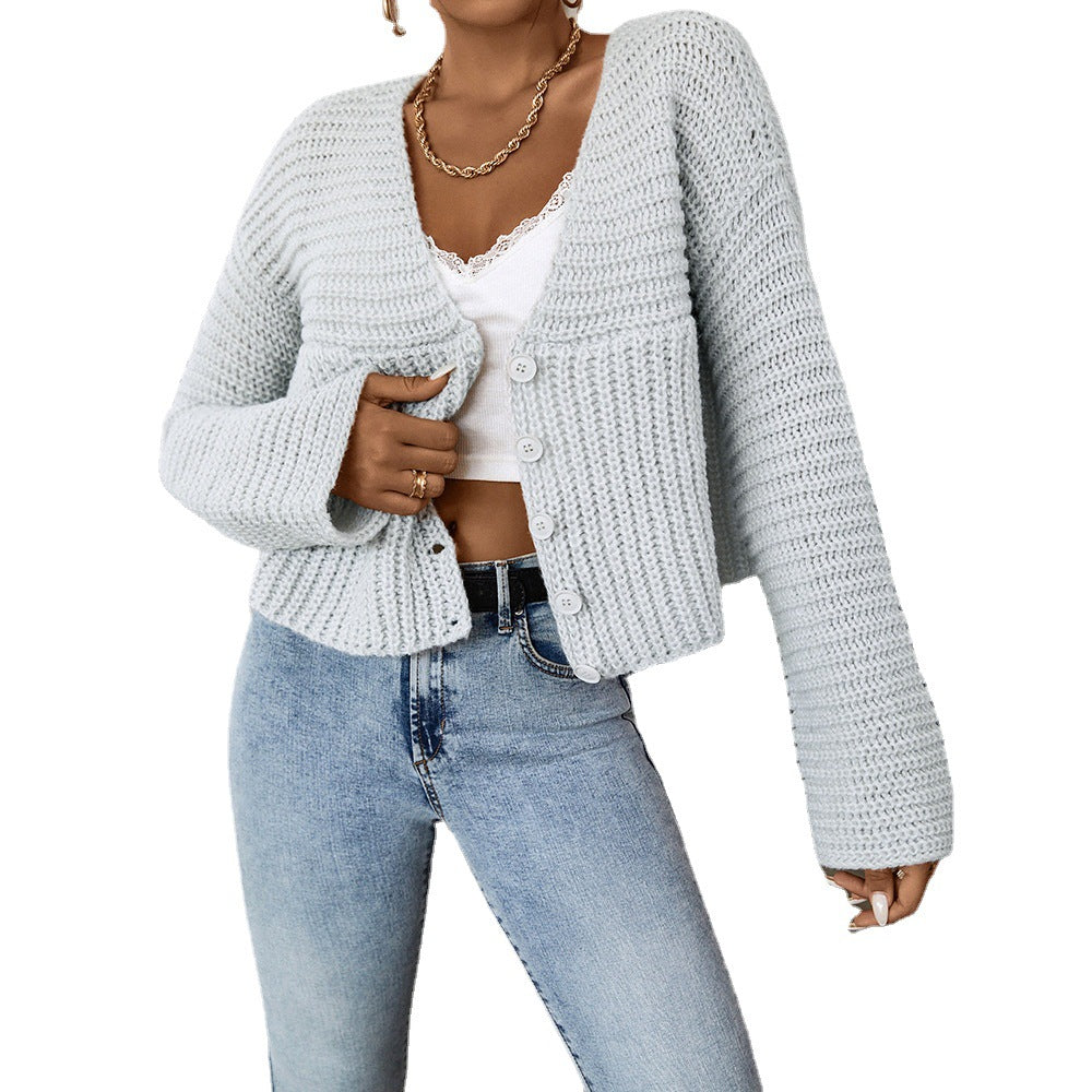Women's Solid Colour Knitted Cardigan Sweater Long Sleeve Button Front Loose Top
