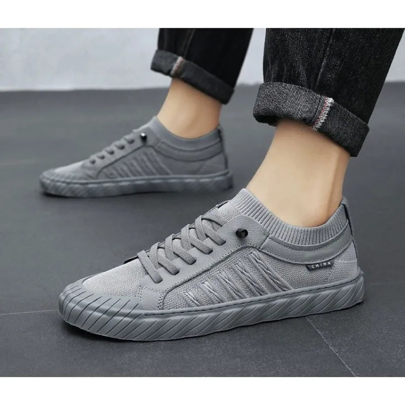 Men's Canvas Knitted Trainers Shoes Lace Up Breathable Leisure Footwear