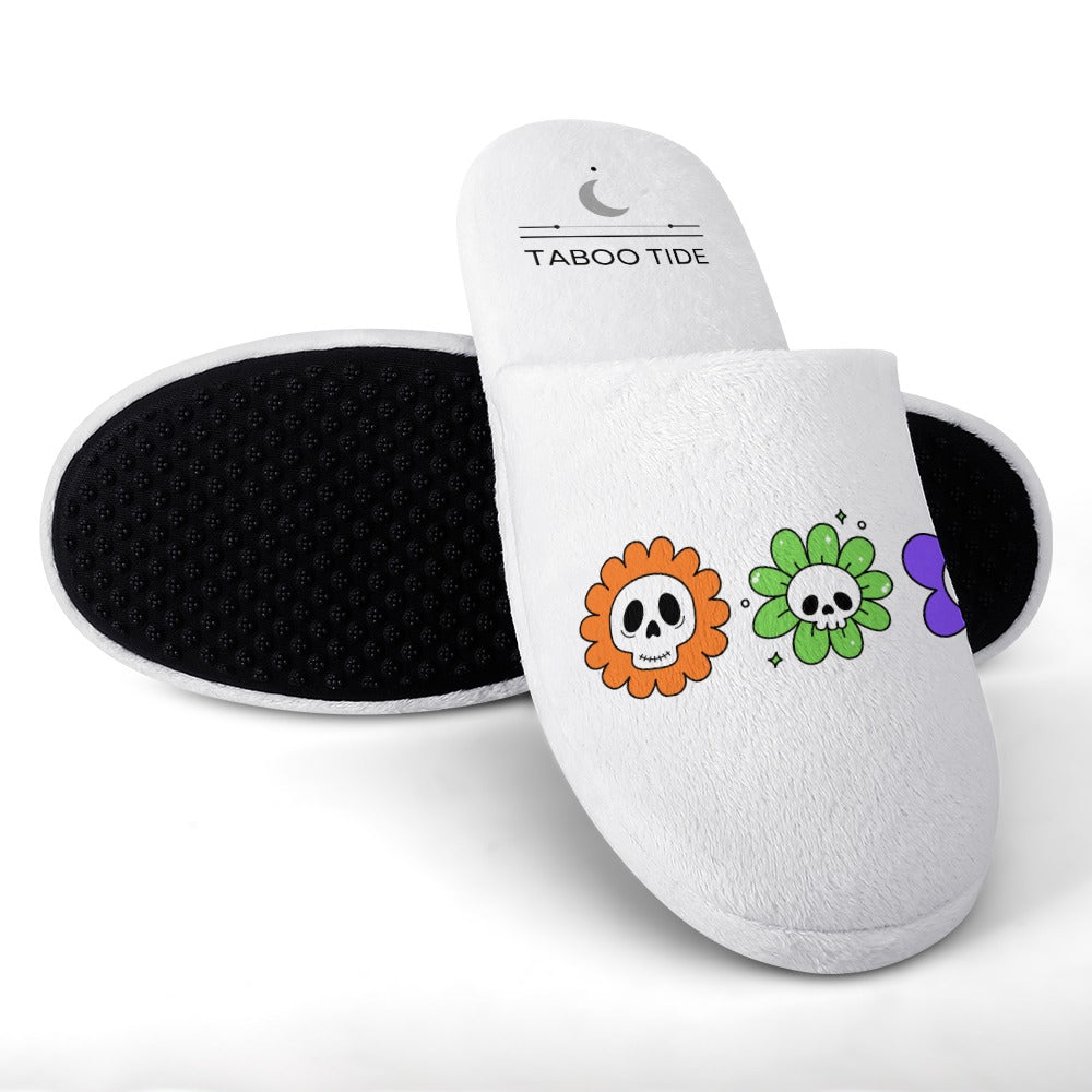 Women's Skeleton Flower Halloween Cotton Flannel Slippers
