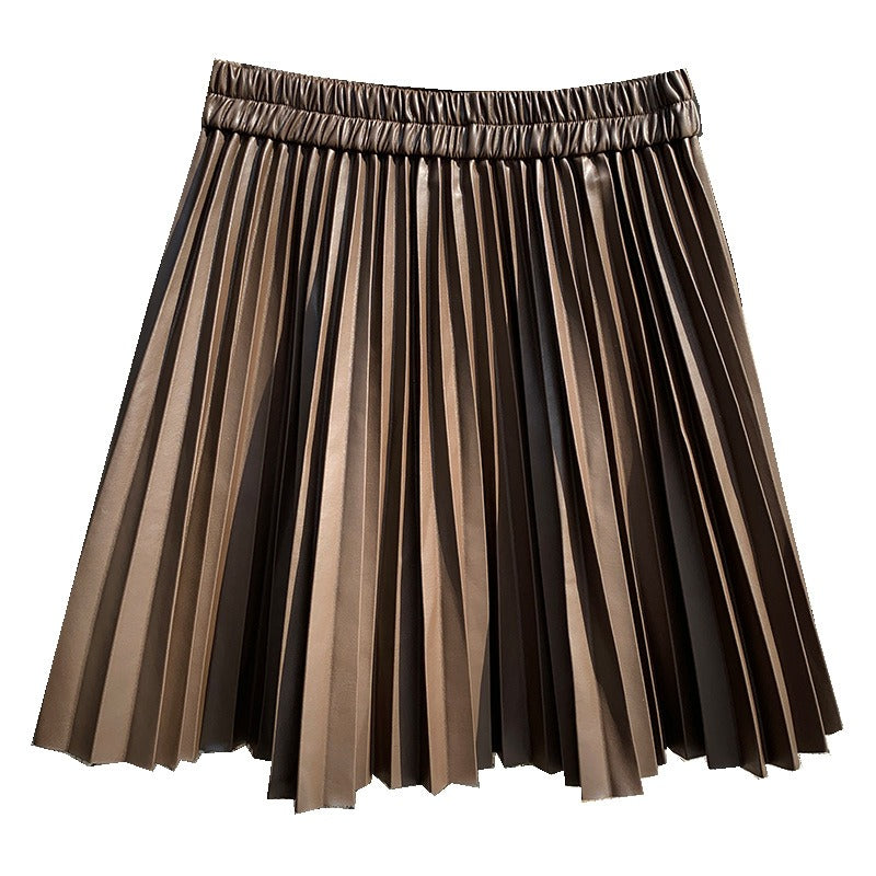 Women's Pleated Faux Leather Mini Flare Skirt