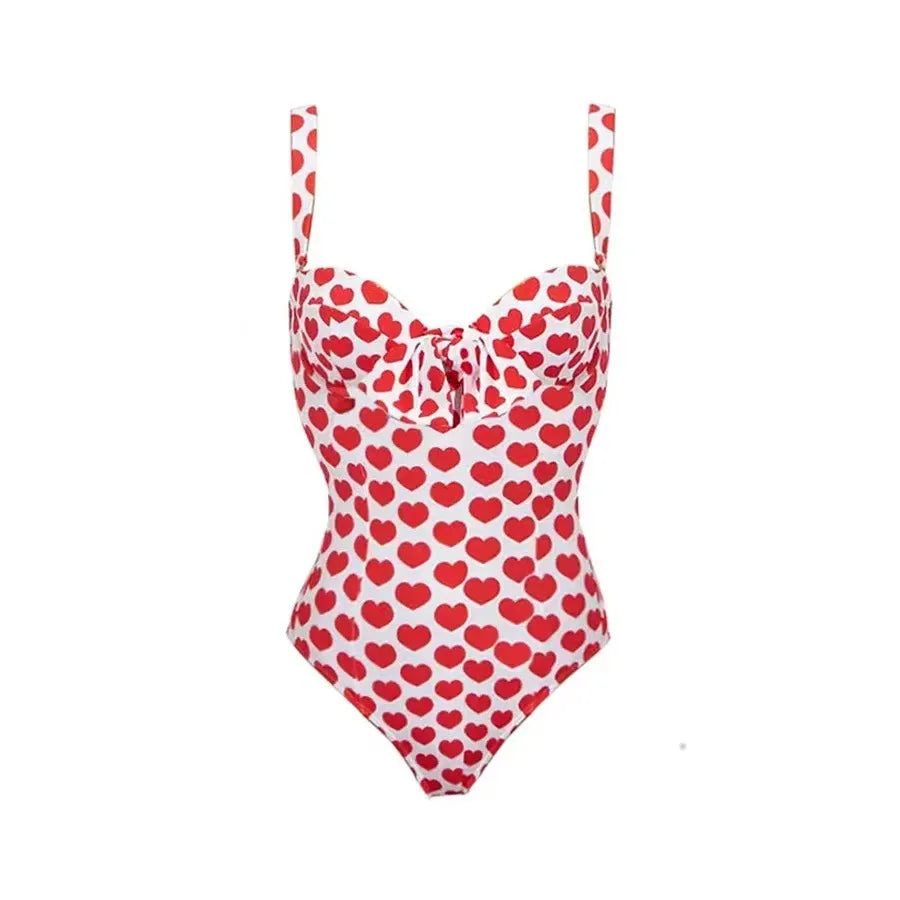 Women's Love Heart Print Swimsuit With Matching Skirt
