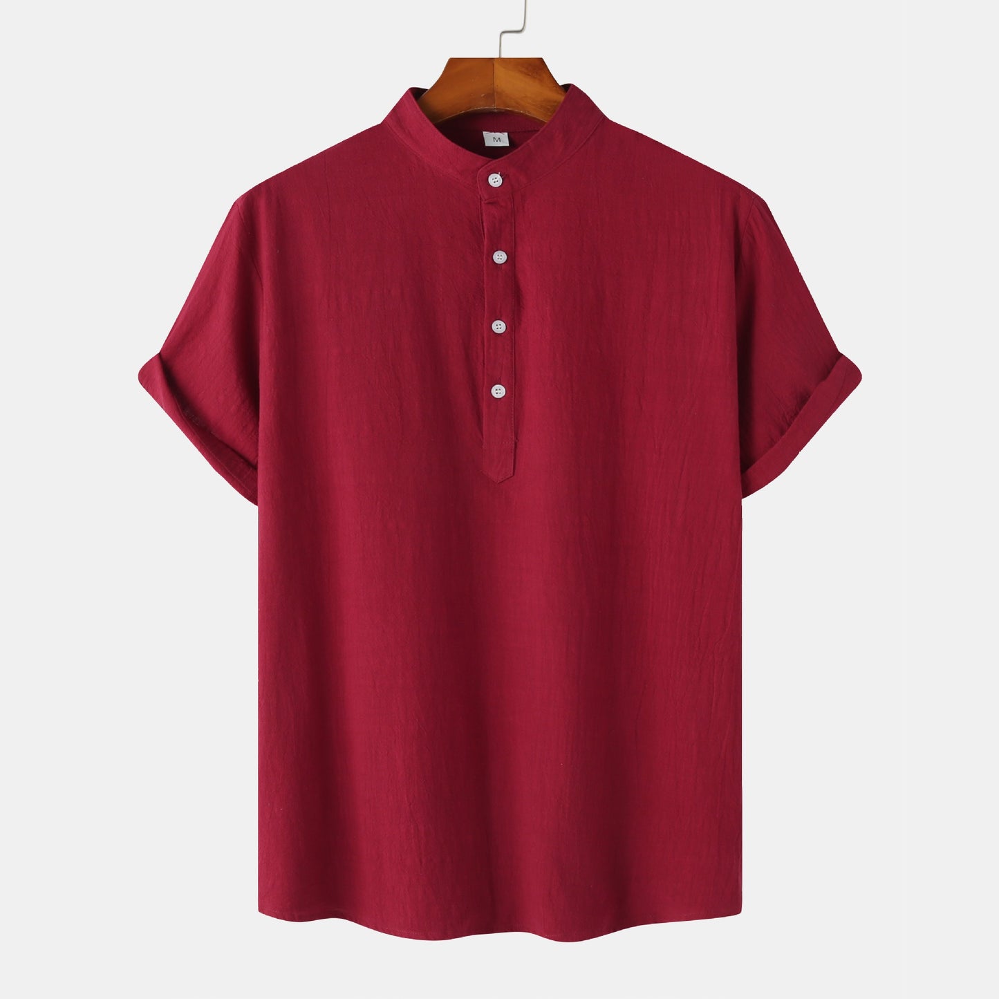 Men's Linen Short Sleeved Half Button Shirt