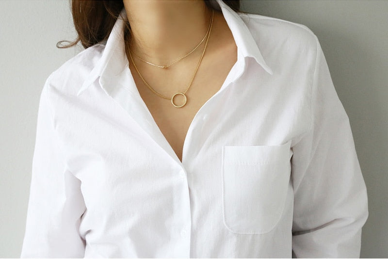 Women's Solid Colour Basic Blouse Long Sleeve Button Front Open Collar Loose Shirt