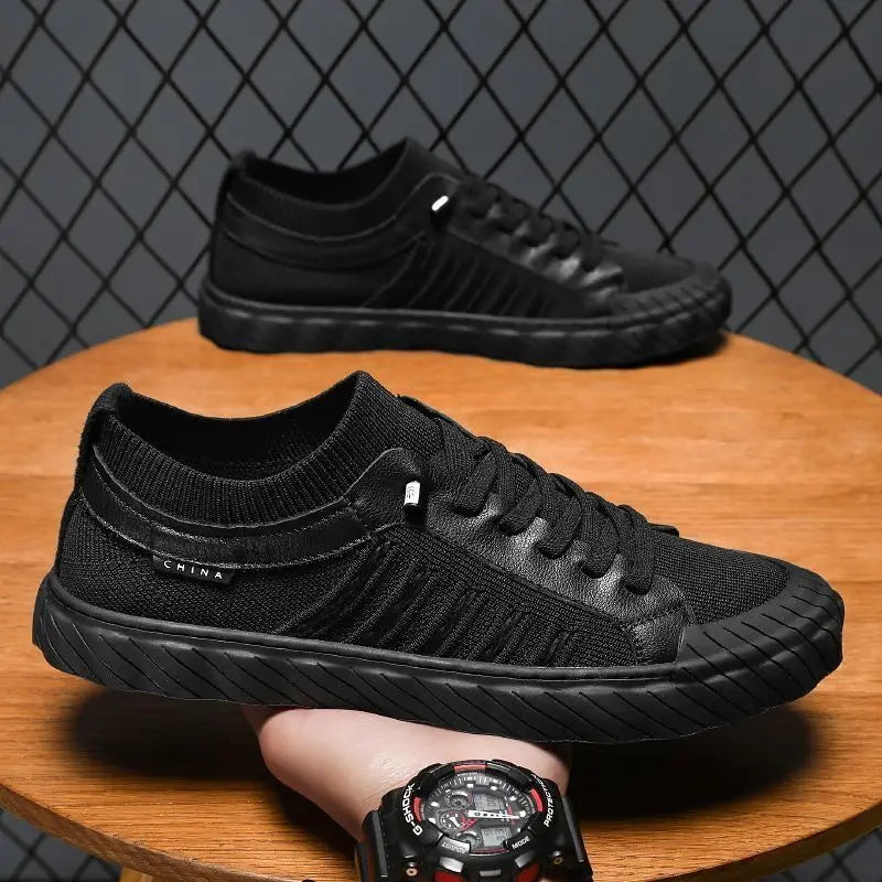 Men's Canvas Knitted Trainers Shoes Lace Up Breathable Leisure Footwear