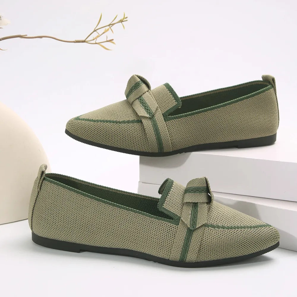 Women's Mesh Contrast Trim Pointed Toe Flat Shoes