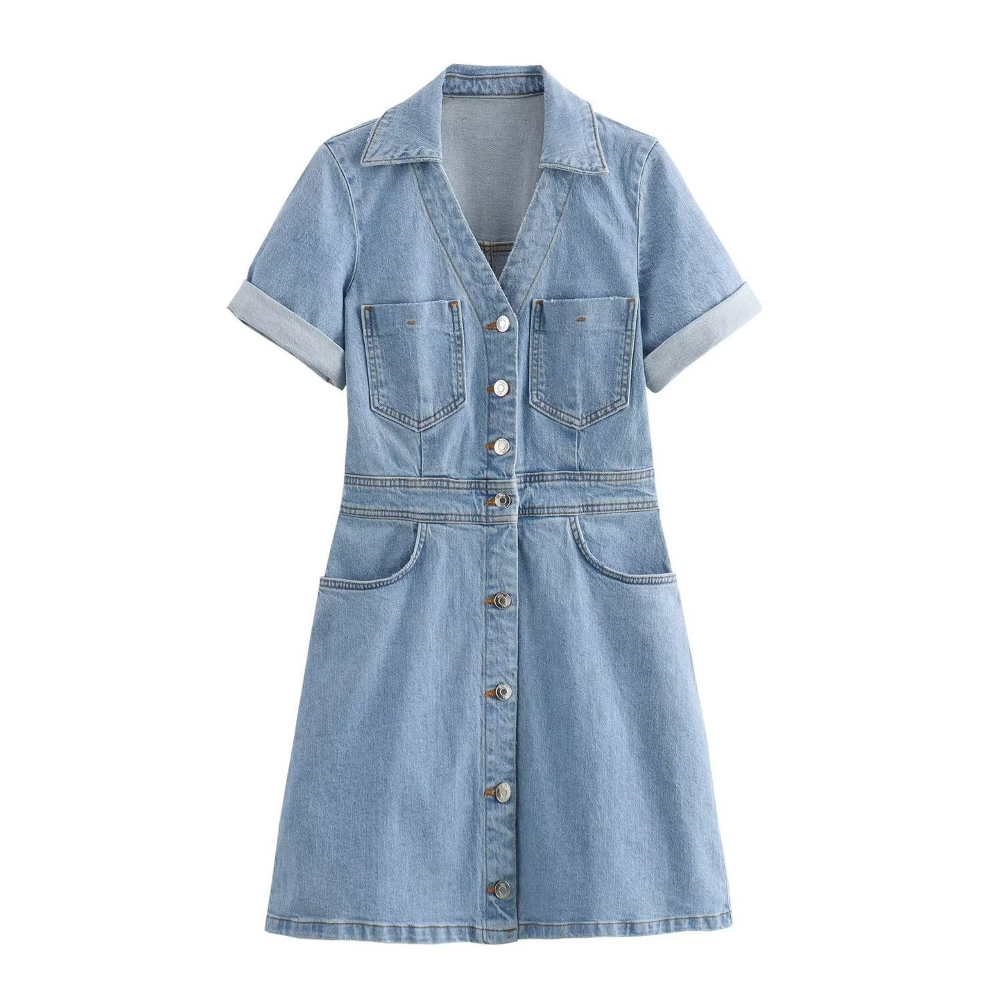 Women's Denim Mini Button Front Fitted Dress