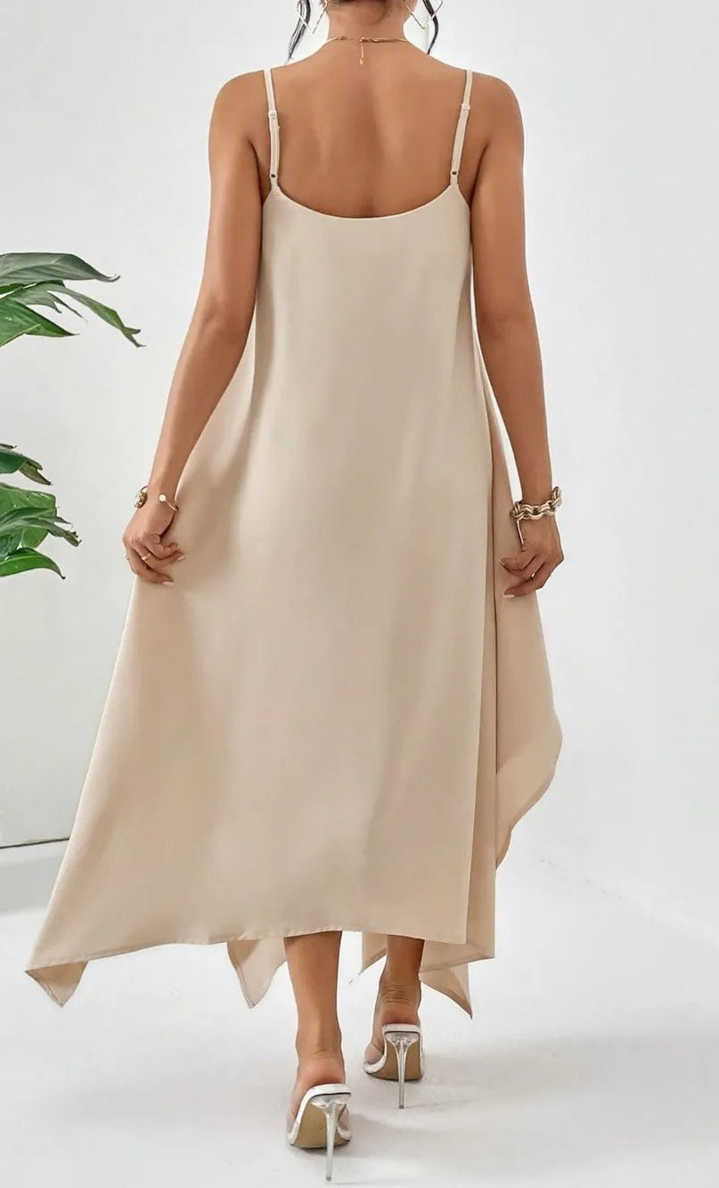Women's Solid Colour Loose Flowy Spaghetti Strap Midi Dress