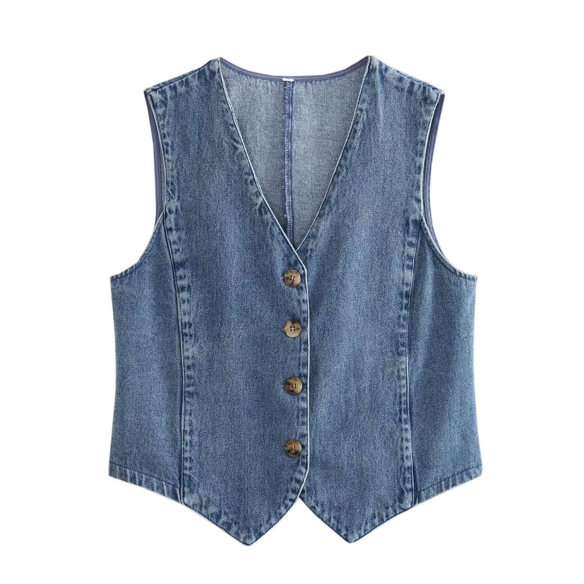 Women's V Neck Denim Waistcoat